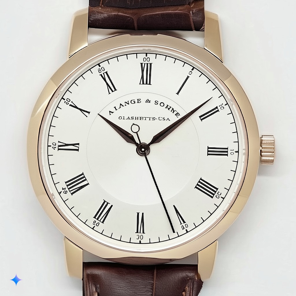 Saxonia 남성 44mm 배터리 파워리저브 로즈골드 솔리드 정원형 화이트 가죽